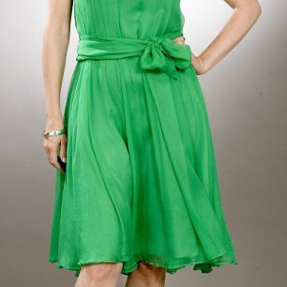 Zara Women 100% Silk Halter Neck Emerald Green Floral Detail A-Line Dress Size L - Picture 4 of 16